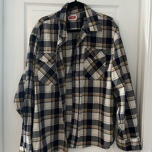Wrangler Navy and Tan Plaid Shirt